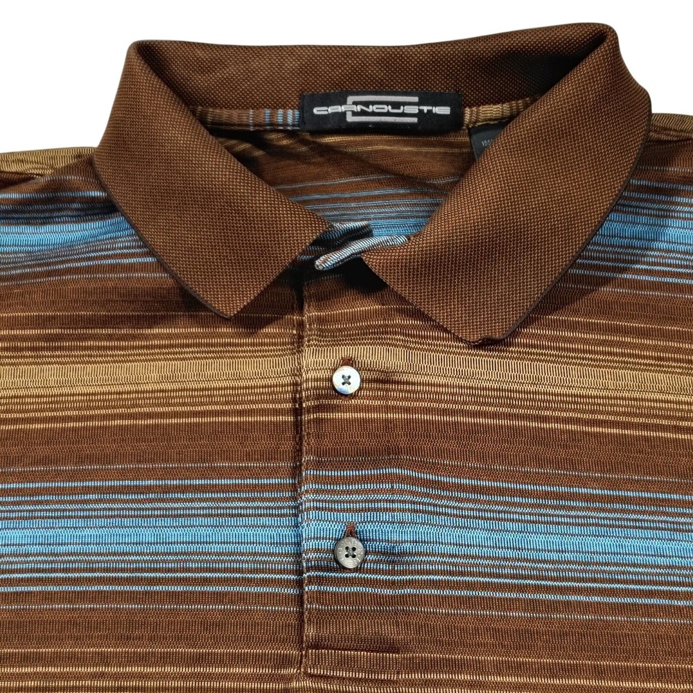Carnoustie Mens XL Brown Blue Striped Mercerized‎ Cotton Golf Polo Shirt